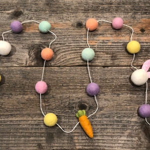 Easter Felt Garland,Felt Garland,Pom Balls,Felt Ball Garland,Easter Garland,Easter Decor,Pastel Garland,Bunny,Carrot,Rabbit,Spring,Wool