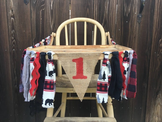 High Chair Banner, 1st Birthday, 1st Birthday Banner, Camping Banner, Woodland Banner, Bear Banner,Buffalo Plaid, ,Photo Prop,Rustic Banner