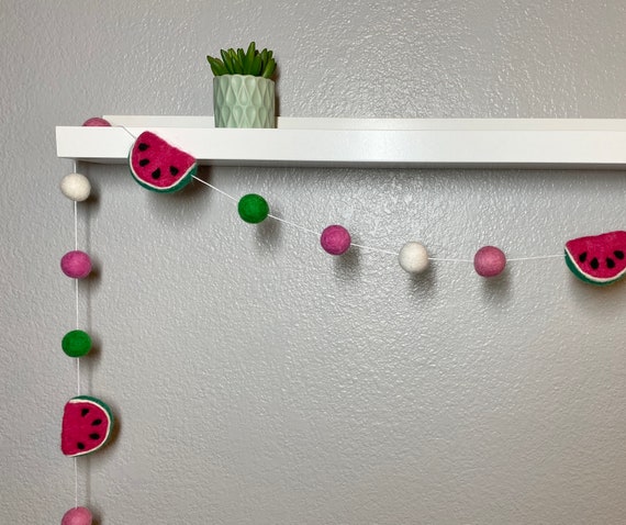 One In A Melon,Watermelon Garland,Watermelon Felt Garland,Watermelon Decor,Felt Ball,Felt Ball Garland,One In A Melon Garland,Watermelon