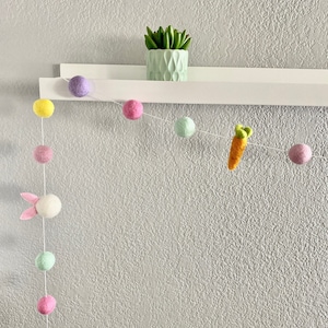 Easter Felt Garland,Felt Garland,Pom Balls,Felt Ball Garland,Easter Garland,Easter Decor,Pastel Garland,Bunny,Carrot,Rabbit,Spring,Wool