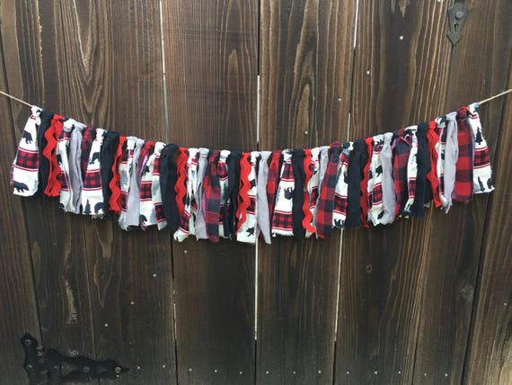 Fabric Garland,Plaid Garland,Buffalo Plaid Garland,Plaid Banner,Rustic Garland,Bear Garland,Woodland Garland,Camping Theme,Lumberjack