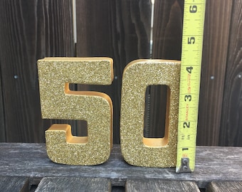 Number 50 Cake Topper, Cake Topper, Number 50 Photo Prop, 50th Birthday, 50th Anniversary, Gold, Glitter, 4 inches