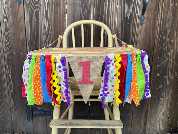 High Chair Banner,Rainbow,Rainbow Birthday,Circus Birthday,First Birthday,1st Birthday,Polka dot ribbon,Circus Banner,Photo Prop,Baby Shower