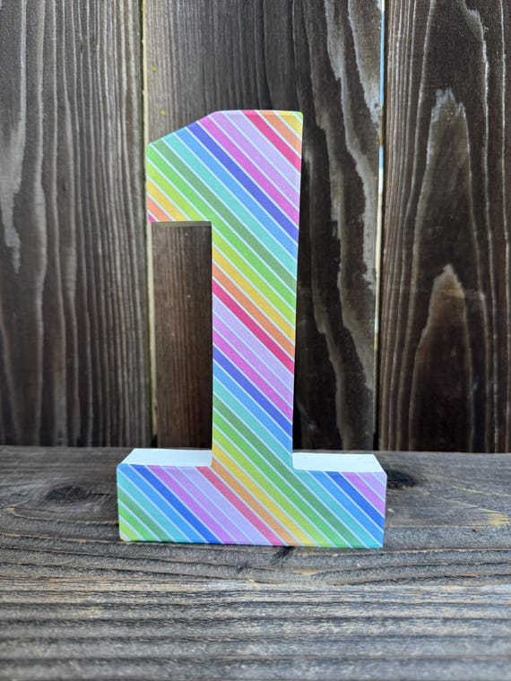 Number 1 Photo Prop,Rainbow Theme,Rainbow,First Birthday,Rainbow Party,Rainbow Stripe,Cake Smash,1st, Number One,Table Centerpiece,Unicorn