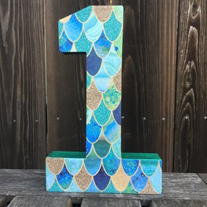 Number 1 Photo Prop, Mermaid Theme, Mermaid, First Birthday,Under the Sea, Cake Smash, 1st, Number One, Mermaid,Table Centerpiece, 8 inches image 2