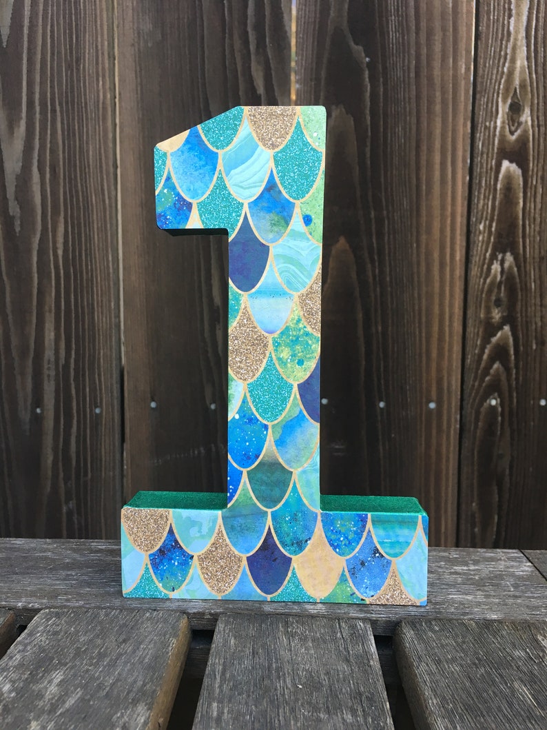 Number 1 Photo Prop, Mermaid Theme, Mermaid, First Birthday,Under the Sea, Cake Smash, 1st, Number One, Mermaid,Table Centerpiece, 8 inches image 2