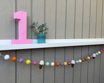 Ice Cream Garland,Ice Cream Party,Ice Cream Social,Felt Ball Garland,Felt Ice Cream,Ice Cream Cone,Ice Cream Theme,1st Birthday,Felt Garland