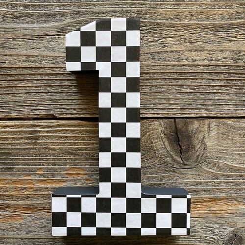 EONNCNT 'Fast One' Race Car Cake Topper - Black Glitter 1st Birthday Decor With Checkered Flag