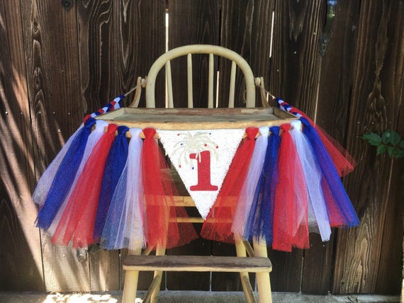 High Chair Banner,1st Birthday,Tulle Banner,First Birthday, Patriotic Birthday,4th of July,4th of July Banner,Tulle,Garland,Photo Prop