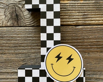 One Happy Dude,One Happy Dude Decor,One Happy Dude Birthday,Smiley Face,One Happy Dude Number,Lightening Bolt Smiley,Checkered Birthday