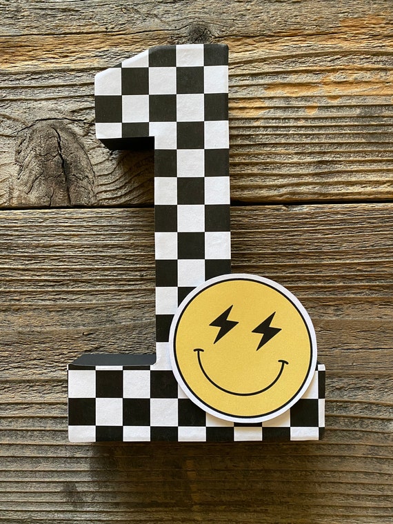 One Happy Dude,One Happy Dude Decor,One Happy Dude Birthday,Smiley Face,One Happy Dude Number,Lightening Bolt Smiley,Checkered Birthday