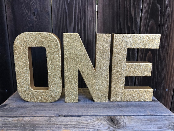 One Photo Prop,ONE,One Sign,Gold,Photoshoot,First Birthday,Cake Smash,1st,Number One,Paper Mache,Glitter,Stand Up,Table Centerpiece,8 inches