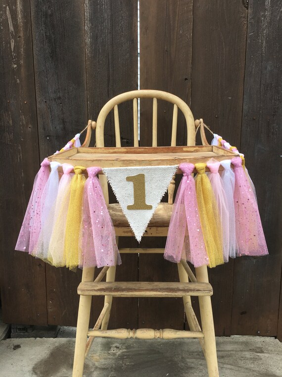 High Chair Banner,First Birthday,1st Birthday,Tutu High Chair Banner,Princess Banner,Tutu,Tulle Banner,Princess Tulle,Pink and Gold Banner