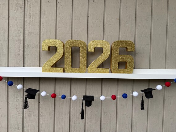Grad Garland,Felt Ball Garland,Graduation Garland,Grad Decor,Grad Party,Senior Photos,School Colors,Grad Cap,Grad Cap Garland,