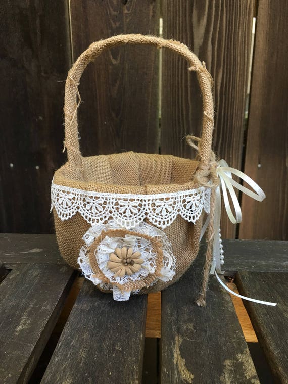 Flower Girl Basket,Rustic Wedding,Country Wedding,Shabby Chic,Burlap Basket,Burlap and Lace,Flower Girl,Flower Basket, Photo Prop, Outdoor