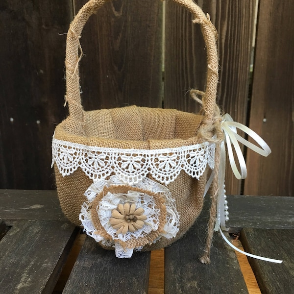 Burlap Flower Girl Basket Etsy