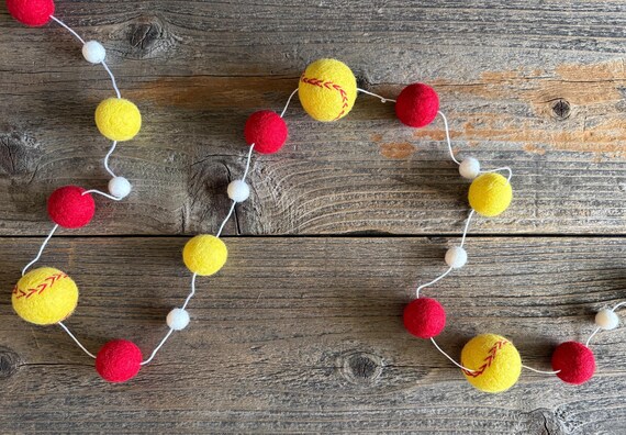 Softball Garland,Felt Ball Garland,Softball,Sports Decor,First Birthday,1st Birthday,Sofball Party,Softball Felt Garland,Softball Birthday