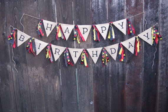 Happy Birthday Banner, Mickey Inspired, First Birthday, Happy Birthday, Burlap Banner, Mickey Birthday, Mouse Birthday Banner,mickey