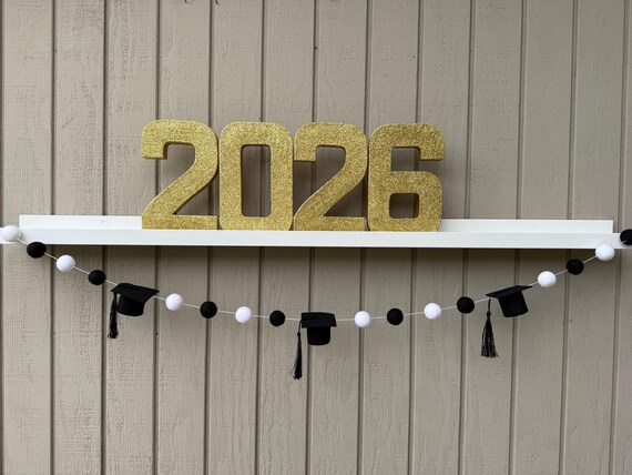 Grad Garland,Felt Ball Garland,Graduation Garland,Grad Decor,Grad Party,Senior Photos,School Colors,Grad Cap,Grad Cap Garland,