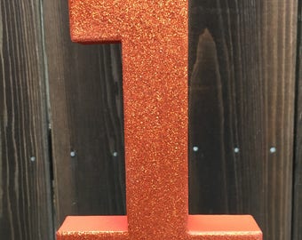 Number 1 Photo Prop, First Birthday, 1st Birthday, Orange, Glittered, Glitter, Cake Smash, Number One, Table Centerpiece, 8 inches