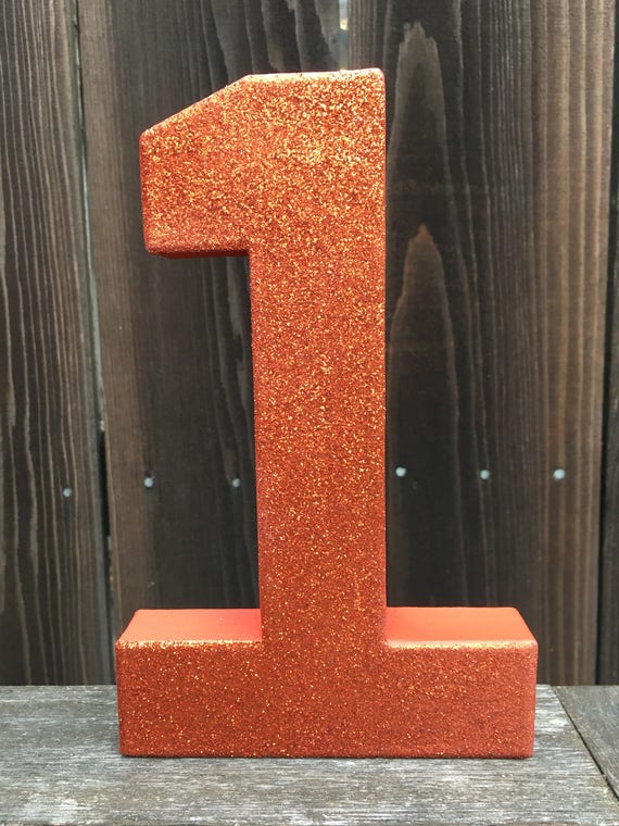 Number 1 Photo Prop, First Birthday, 1st Birthday, Orange, Glittered, Glitter, Cake Smash, Number One, Table Centerpiece, 8 inches