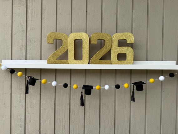 Grad Garland,Felt Ball Garland,Graduation Garland,Grad Decor,Grad Party,Senior Photos,School Colors,Grad Cap,Grad Cap Garland,