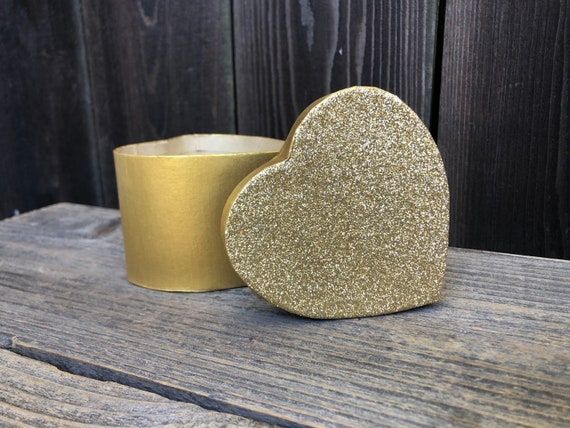 Gift Box,Gold Heart Box,Heart Box,Heart Box With Lid,Glittered Box,Decorative Gift Box,Box With Lid, Favor Box, Ring Bearer Box, Paper Mache