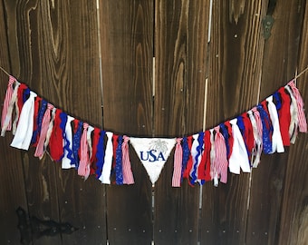 Patriotic Banner, Patriotic Garland, Labor Day Banner,4th of July Banner, USA, Summer Decor, Flag Garland, Flag Banner, Stars & Stripes