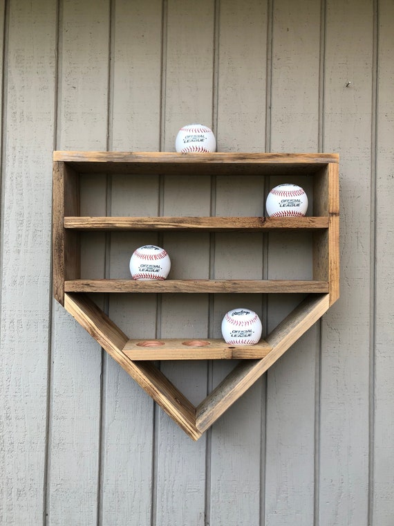Baseball Display,Home Plate,Baseball Shelf,Baseball Organizer,Baseball Rack,Game Ball,Trophy Holder,Shadow Box,Wood,18 Ball,Rustic