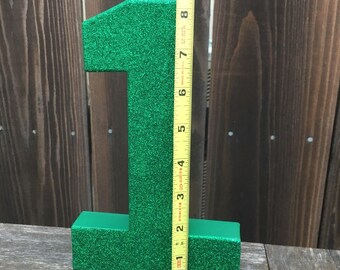 Number 1 Photo Prop, First Birthday, 1st Birthday, Photo Prop, Glitter #1, Green One, Green Glitter, Table Centerpiece, Number One, 8 inches
