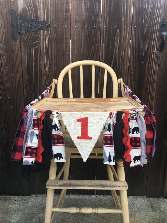 High Chair Banner, 1st Birthday, 1st Birthday Banner, Camping Banner, Woodland Banner, Bear Banner,Buffalo Plaid, ,Photo Prop,Rustic Banner