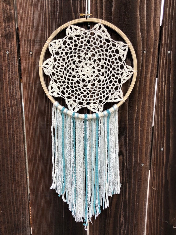 Mint Dream Catcher,Lace Dream Catcher,Ocean,Beach,Sea,Teal,Wall Hanging,Wall Decor,Nursery,Boho,Baby Shower,10 Inches,Doilie,Wedding Decor