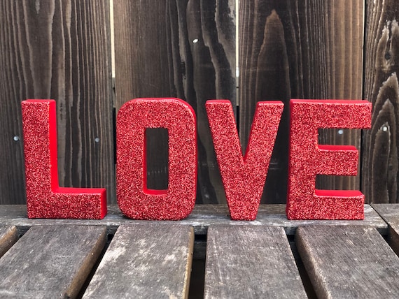 Love Sign,Love,Love Letters,Valentines Day Decor,Valentines Decor,Glitter Letters,Love Decor,Anniversary,Valentines Day,Wedding,4 inches