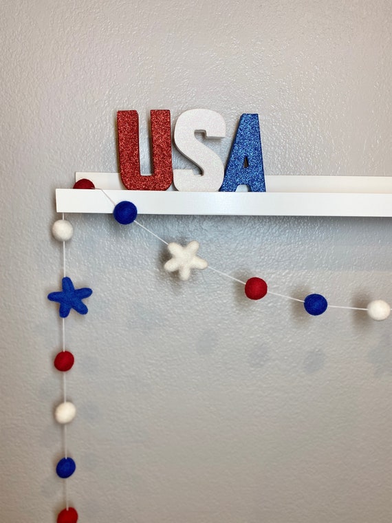 4th of July,Patriotic Garland,4th of July Felt Garland,Americana Decor,Fourth of July,Felt Ball Garland,Flag Garland,4th of July Banner