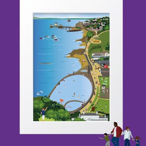Clevedon Seafront Poster | Marine Lake Illustration | Bristol Channel | Somerset Art | Mounted Print