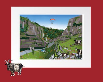 Cheddar illustration, Cheddar Gorge art, Cheddar caves Print - Mounted Print, 28x35.5cm