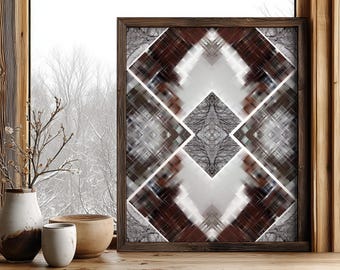 Winter Tree Printable Wall Art, Bare Branch Kaleidoscope, Abstract Nature Decor for Modern Home