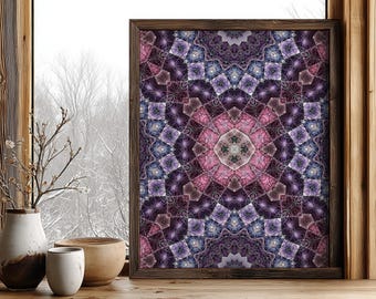 Pink and Purple Abstract Print, Jewel Tone Kaleidoscope Wall Art, Eclectic Maximalist Decor