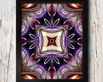 Purple and Rust Abstract Wall Art, Mirrored Star Mandala Print, Bold Mystic Home Decor