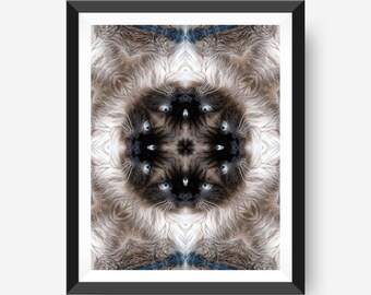 Cat Wall Art Printable, Kaleidoscope Portrait, Funny Unique Pet Decor for Cat Lovers