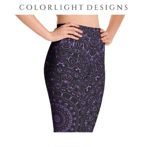 Amethyst Yoga Pants Black Leggings With Purple Mandala Etsy