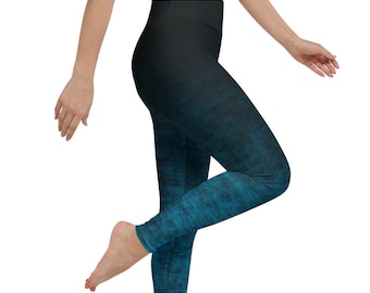 High Waist Blue Ombre Leggings for Women//Printed Leggings//Grunge Yoga Pants//Everyday Leggings//Distressed Workout Apparel