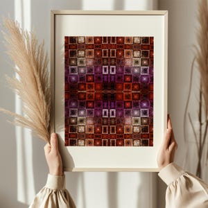 Rust & Burgundy Abstract Print, Bold Grid Pattern Wall Art, Warm Jewel Tone Home Decor