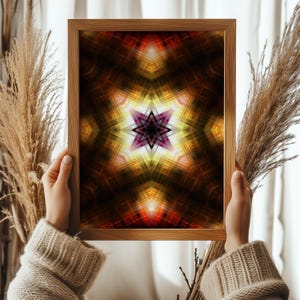 Yellow and Magenta Star Burst Printable, Dark Cosmic Geometric Decor, Dramatic Spiritual Wall Poster