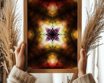 Yellow and Magenta Star Burst Printable, Dark Cosmic Geometric Decor, Dramatic Spiritual Wall Poster