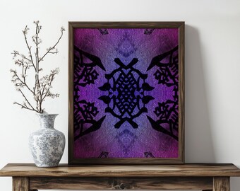Purple Violet Abstract Art, Dark Kaleidoscope Print, Bold Jewel Tone Decor for Moody Interiors