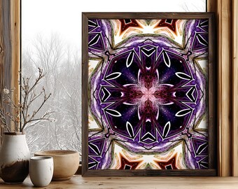 Purple and White Abstract Wall Art, Bold Petal Mandala Print, Mystic Violet Home Decor