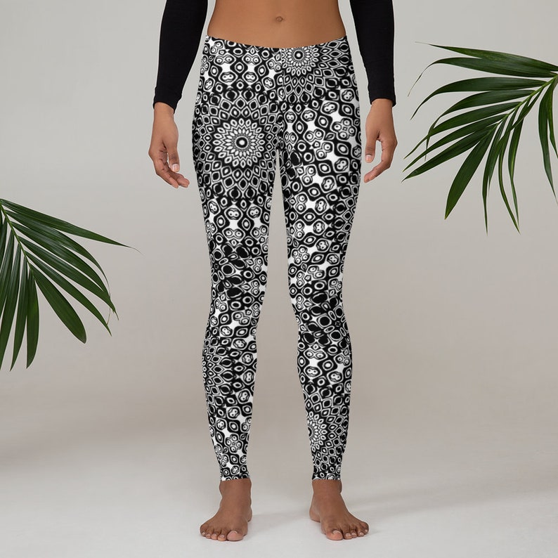 Funky Yoga Leggings for Women Black and White Mandala Design | Etsy