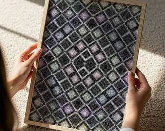 Multicolor Grid Abstract Wall Art, Dark Pastel Kaleidoscope Print, Eclectic Jewel Tone Decor