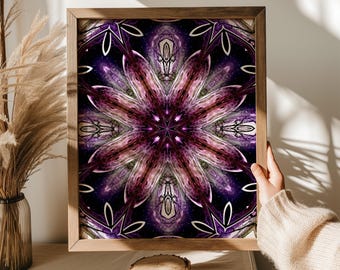 Pink and Purple Abstract Wall Art, Mirrored Petal Bloom Print, Dark Mystic Home Decor